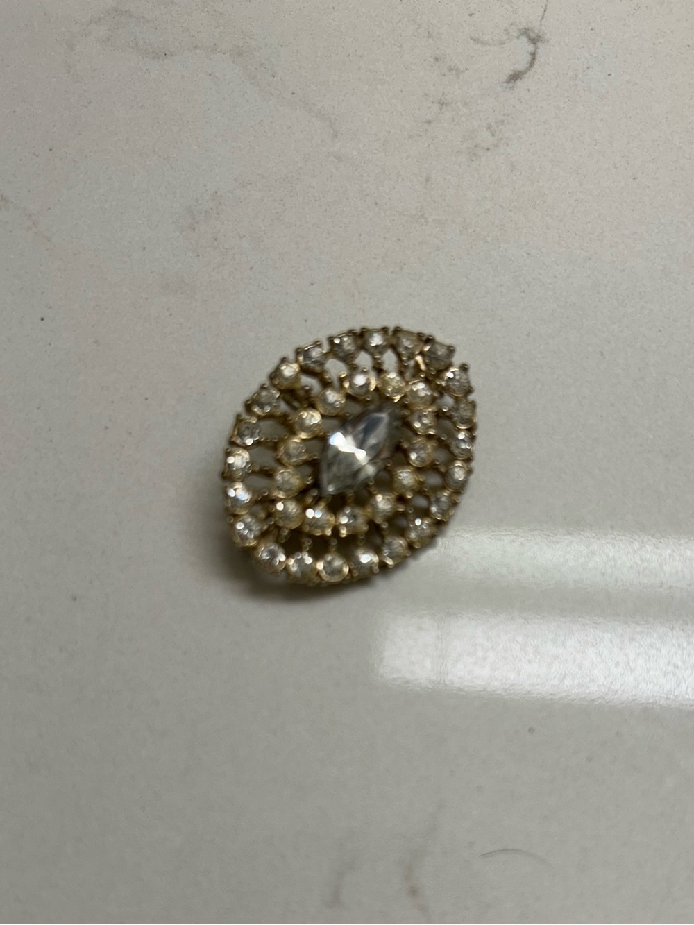 Gold Crystal Marquise Brooch and Pendant